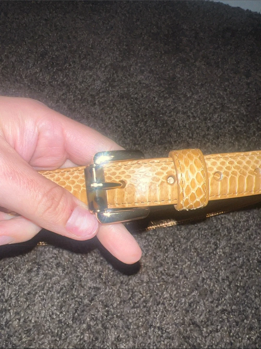 Michael Kors Yellow Snake-Embossed Leather Belt with Gold Buckle